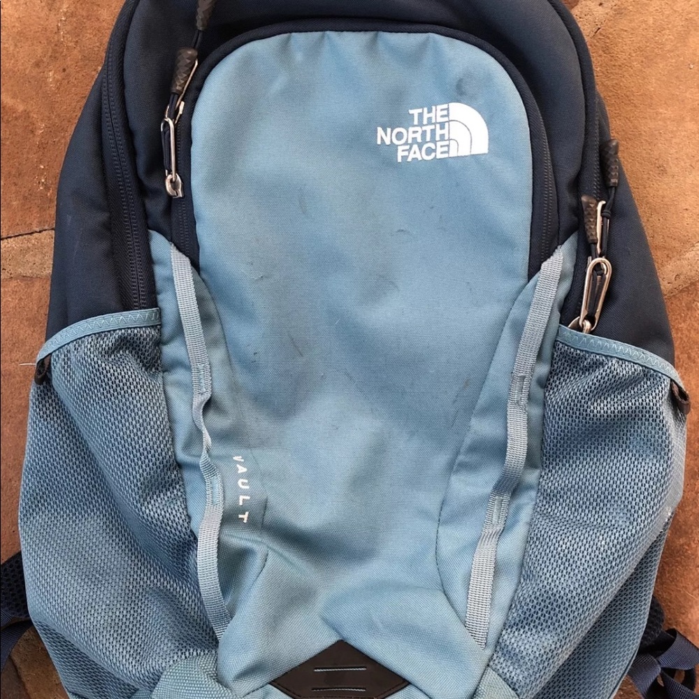 The North Face Vault teal blue backpack